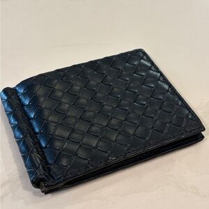 Bottega Veneta Navy Leather card holder with money clip